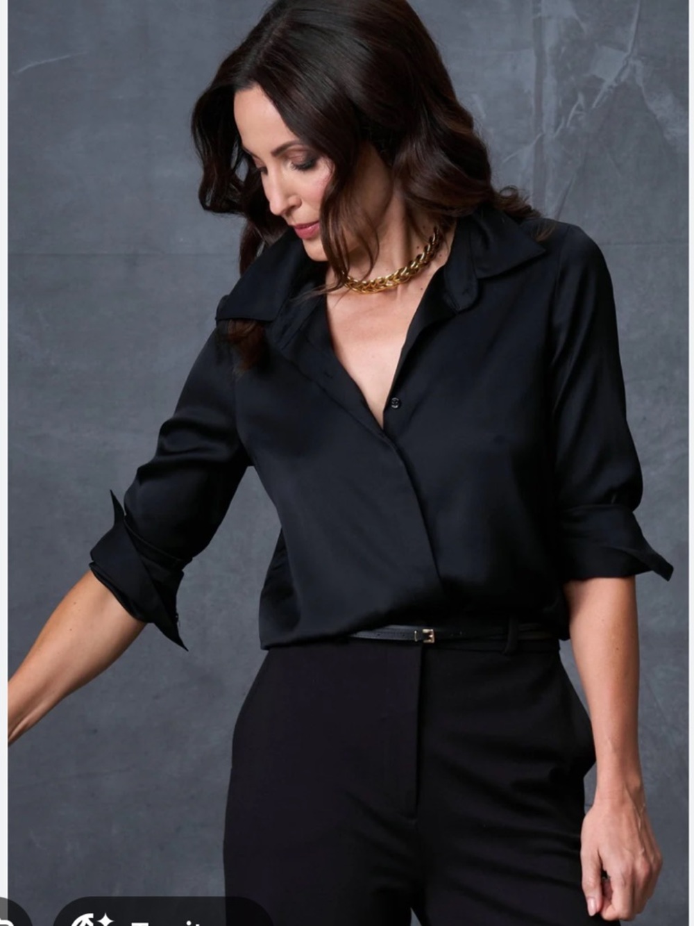 Simons Black Long Sleeve Button-Front Blouse